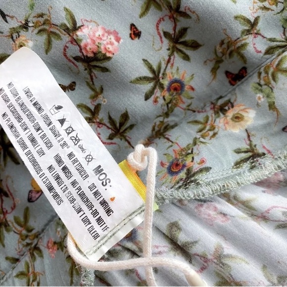 Agua Bendita Karen Midi Long Dress Seagreen Geen Floral Button Front Slit S - Picture 9 of 12